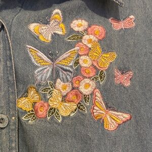 Vintage Embroidered Denim shirt with Butterflies and Flowers